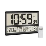 TFA Dostmann Digital XL Wall Clock, 60.4521.01, with Outdoor Temperature, Indoor Temperature, Day of the Week (8 Languages), Radio-Controlled Clock, Date, Black, (L) 360 x (W) 235 x (H) 28 (84) mm