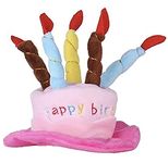 KUTKUT Birthday Party Hats For Pets | Adorable Plush Cartoon Happy Birthday Cake With 5 Colors Candles Shape Adjustable Hat Strip For Dogs Cats Celebrations (Pink, 1 Count)