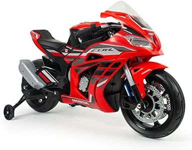 INJUSA - Moto Électrique Honda CBR, Batterie 12V, Enfants 3 à 6 Ans, Lumières LED, Entrée Mp3 et MicroSD, Poignée Accélérateur, 6 km/h, Roues Stabilisatrices, Couleur Rouge