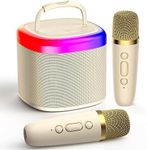 JYX Mini Karaoke Machine, Portable Bluetooth Karaoke Speaker with 2 Wireless Microphones and Party Lights for Kids and Adults, Birthday Gifts for Girls Boys Family Home Party(Beige)