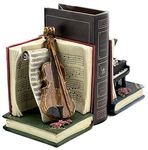 Bellaa 20430 Decorative Bookend Music Lover Acoustic Violin Musical Notes Piano Luxury Bookshelf Decor Tabletop Shelves Nonskid Book Stoppers Vintage Antiques