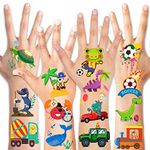 HOWAF 96pcs Temporary Tattoos for Kids, Dinosaur Pirate Football Car Animal Tattoo Assorted Sticker for Children Girl Boy Birthday Party Favors Supplies Kids Party Bag Filler Gift