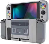 eXtremeRate PlayVital Back Cover for Nintendo Switch, NS Joycon Handheld Controller Protector Hard Shell, Dockable Protective Case with Colorful ABXY Direction Button Caps - SFC SNES Classic EU Style