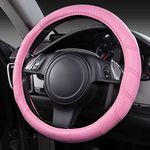 CAR PASS Line Rider Microfiber Leather Sporty 14.5-15 inch Car Steering Wheel Cover Universal Fits for 95% Cars Sedans SUV Trucks, Anti-Slip Safety Comfortable Design (Pure Pink)