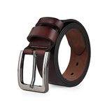 Men Dress Belt Genuine Leather Adjustable for Waist up to 155cm/60" Big & Tall (Waist 46"-48", Brown)