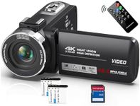 Video Camera Camcorder HD 4K 48MP with IR Night Vision, 18X Digital Zoom Webcam Recorder 3.0'' 270° Rotation Touchscreen Vlogging Camera for YouTube with Remote Control, 2 Batteries, and 32GB SD Card