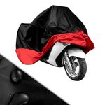 AKORD Motorcycle Waterproof UV Protective Cover with Carry Bag, Black/Red, Size XL