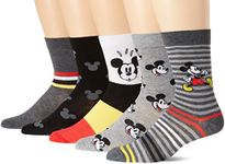 Disney Men's Mickey Mouse 5 Pack Crew Socks, Grey Stripe Multi, 10-13