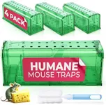 Humane Mouse Trap Pack of 4 - No Kill - Live Mouse Traps Indoor for Home Use - Reusable Rodent Traps for House Indoor, Safe & Effective Rat Trap Outdoor - Humane Mice Control with Cleaning Brush