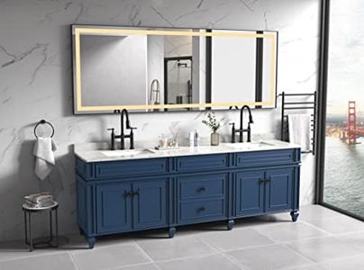 96x36 Inch Black Framed LED Bathroom Mirror with Polished Crystal Design, Dimmable Backlit Vanity Makeup Mirror, Anti-Fog Wall Mounted Large Mirror, 3 Colors, Night Light, Shatter-Resistant