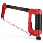 HAUTMEC 300mm Adjustable Hacksaw Frame with Blade Cabin, Heavy Duty 45°/90°2 Sawing Angles, 24 TPI High Tension Bi-Metal HSS Blade, for Metal, Steel Pipe, PVC, Wood HT0015-CT