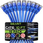 GearIT 10 Pack, Cat 6 Ethernet Cable Cat6 Snagless Patch 10 Feet - Computer LAN Network Cord, Blue - Compatible with 10 Port Switch POE 10port Gigabit