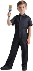 VZQI Kids Coveralls, Navy Short Sleeve Mechanic Jumpsuit with 6 Pockets M