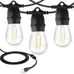 LangPlus+ 24.6Ft USB Powered Outdoor String Lights with 10 pcs Waterproof & Shatterproof S14 LED Bulbs, Lightweight Dimmable Garden Festoon String Lights for Camping BBQ Christmas Party