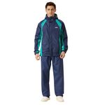 ZEEL Rain Coat for Men Waterproof for Bike Riders with Adjustable Hood along with inner pockets,Waterproof Raincoat with Polyester Jacket,Pants and Waterproof Drawstring Bag,AZ05 NavyBlue-Green XXL
