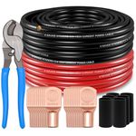 Taigoehua 50FT 4 Gauge Wire (25ft Each- Black/Red) Copper Clad Aluminum CAA- Primary Automotive Wire Power/Ground, with Lugs Terminal Connectors + Heat Shrink Tube with 10" Cable Cutter