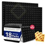 YGM Acoustic Foams® Pyramid Acoustic Panels 12″×12″×2″ Thick | Echo & Sound Absorption | Acoustical Sound Proof Foam for Room & Studio | Charcoal Black (50 Density, Set of 18 (Self-Adhesive))