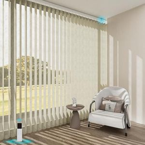 Blindify Motorized Sheer Vertical Blinds with Remote, Light Filtering Vertical Blind Sliding Door Blinds Remote Control Blinds for Sliding Glass Door Customize(Jacquard Beige)