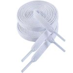 VSUDO White Shoe Laces for Trainers, Flat Shoelaces for Women or Men, 8mm Wide Trainers Laces Compatible with Converse High Top, Vans, Nike Air Force 1 (1Pair-Snow White-130cm)