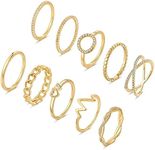 KOHOTA 10PCS 14K Gold Plated Rings for Women Gold Stackable Knuckle Rings Set Cute Dainty Silver Stacking Band Ring Pack Simple Heart Zirconia Wedding Promise Eternity Rings Size 5-12, 11, Metal, Cubic Zirconia