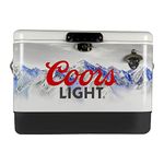 Coors Light Ice Chest Beverage Cooler with Bottle Opener, 51L (54 qt), 85 Can Steel-Belted Portable Cooler, White and Black, for Camping, Beach, RV, BBQs, Tailgating, Fishing