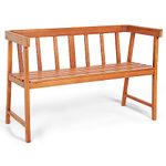 HAPPYGRILL Outdoor Wood Bench 2-Person Patio Wooden Bench with Ergonomic Backrest Armrests, All-Weather Eucalyptus Wood Frame, Loveseat Outside Bench for Garden Balcony Poolside Porch Deck