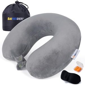SAIREIDER Airplane Pillow 100% Memory Foam Neck Pillow for Airplanes Flight Rest Best Adjustable Travel Neck Support Pillows-Prevent The Heads from Falling Forward (Grey)