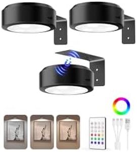 EZVALO Picture Lights for Wall, 2000mAh Rechargeable Battery Magnetic Poster Lights with 3 Color Temps & 12 RGB, Remote Dimmable Timer Painting Light, Wall Decor Light for Art Display, Frame (3 Pack)