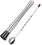 Olrada 11Inch Stainless Steel Muddler and Cocktail Mixing Spoon Professional Home Bar Tool Set