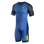 Synergy Triathlon Tri Suit - Men's Elite Short Sleeve Trisuit Cycling Skinsuit (Ocean/Neon Lime, Small)