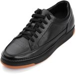 CALTO Men's Invisible Height Increasing Elevator Shoes - Premium Leather Lace-up Fashion Sneakers - 2.6 Inches Taller, Noir/Black & Gum Sole, 6