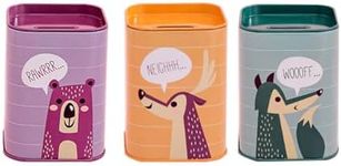 OATIPHO 3pcs Piggy Bank, Cartoon Animals Money Savings Box, Metal Square Student Savings Tin Can, Multi-Colour Money Box Tin, Coin Saver Table Decor for Boys,Girls,Kids (21.1 x 18.3 x 7.9 cm)