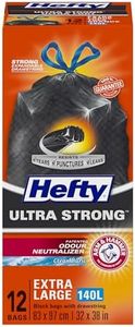Hefty® Garbage Bags, Ultra Strong Extra Large 140 Litres Black, Drawstring, Arm & Hammer odour neutralizer, 12 Bags