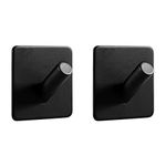 LJLink Self Adhesive Hooks Stainless Steel Coat Towel Key Wall Mount Hanging Hooks, Strong Power Heavy Duty, Waterproof, Modern Stylish for Bathroom Kitchen Bedroom Office, Matte Black Hook, 2 Pack