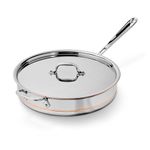 All-Clad Copper Core 5-Ply Stainless Steel Sauté Pan with Steel Lid 5 Quart Induction Oven Broiler Safe 600F Pots and Pans, Cookware Silver