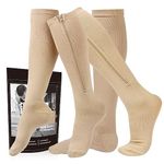 2 Pairs Zipper Compression Socks for Women and Men, 15-20 mmHg Knee High Compression Stockings, Closed Toe Support Socks