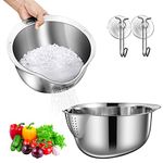 2Pcs Stainless Steel Rice Washing Bowl, Versatile 4-in-1 Colander for Kitchen with Side Drainers, 10.5 Inch Large Capacity Rice Washer Strainer Bowl for Cleaning Fruits, Vegetables & Beans