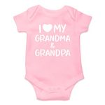 I Love My Grandma And Grandpa Funny Infant Novelty Romper Premium Quality Baby Bodysuit (Pink, 0-3 Months)