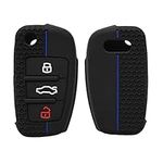 kwmobile Car Key Cover Compatible with Audi 3 Button Flip Key Key Cover - Silicone Protective Car Key Fob Case - Black/Blue