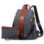 MKP COLLECTION Women Fashion Backpack Purse Multi Pockets Signature Anti-Theft Rucksack Travel School Shoulder Bag Handbag Wristlet, Dark Blue, Medium