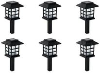 Garden Mile Solar Lights Outdoor Garden Oriental Lanterns Black Light - Weatherproof Solar Powered White LED Border Stake Solar Lights for Patio, Pathway Lighting - Set of 6