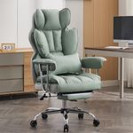 Efomao Desk Office Chair, Big and Tall PU Leather Ergonomic Office Chair, 200KG Adjustable High Back Computer Chair,Executive Swivel Chair with Footrest and Lumbar Support, Light Green