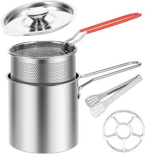 5 pcs Deep Fryer Pot,Stainless Steel Frying Pot with Basket,Lid Strainer Fine Mesh Oil Skimmer with Stove for Frying Fish Shrimp Chicken and Fries