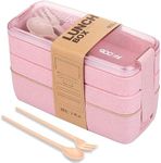 Click Clack Bento Box with Cutlery Set | 3 Compartments Japanese Lunch Box | Portable, Leak Resistant, Dishwasher & Microwave Safe Lunch Container | Stackable Food Storage Box for Kids (Pink)