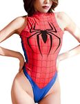 Women's Sexy Lingerie Superhero Anime Cosplay One Piece Swimsuit High Waist Leotard Bodysuit (Red)