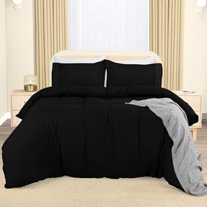 Utopia Bedding Funda Nordica Cama 105 - Microfibra Juego de Funda de Edredon 200x200 cm y 2 Bordado Fundas de Almohada 50x75 cm (Negro)