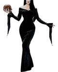 YAOHUOLE Adult Cosplay Maxi Long Dresses Halloween Costume Women Halloween Costume Pugsley Costume Black S