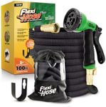 Flexi Hose PLUS with 8 Function Nozzle Expandable Garden Hose, Lightweight & No-Kink Flexible Garden Hose, 3/4 inch Solid Brass Fittings and Double Latex Core, 100 ft Black