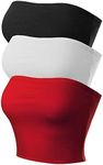 MixMatchy Women's Double Layered Basic Casual Strapless Backless Bandeau Bra Tube Top, 3pack - Black/White/Red, Large