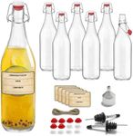 Fimyyao 6 Pack [0.48 Liter / 16 fl. oz.] Swing Top Glass Bottles – Premium Airtight Flip Top Bottles for Brewing Kombucha, Beer, Wine, Soda – Bonus Funnel, 2 Pourers, 6 Seals, 8 Labels & Jute Twine